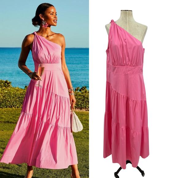 Lilly Pulitzer Lucilyn Dress Maxi One Shoulder Tiered Confetti Pink Size 16 - Picture 1 of 15